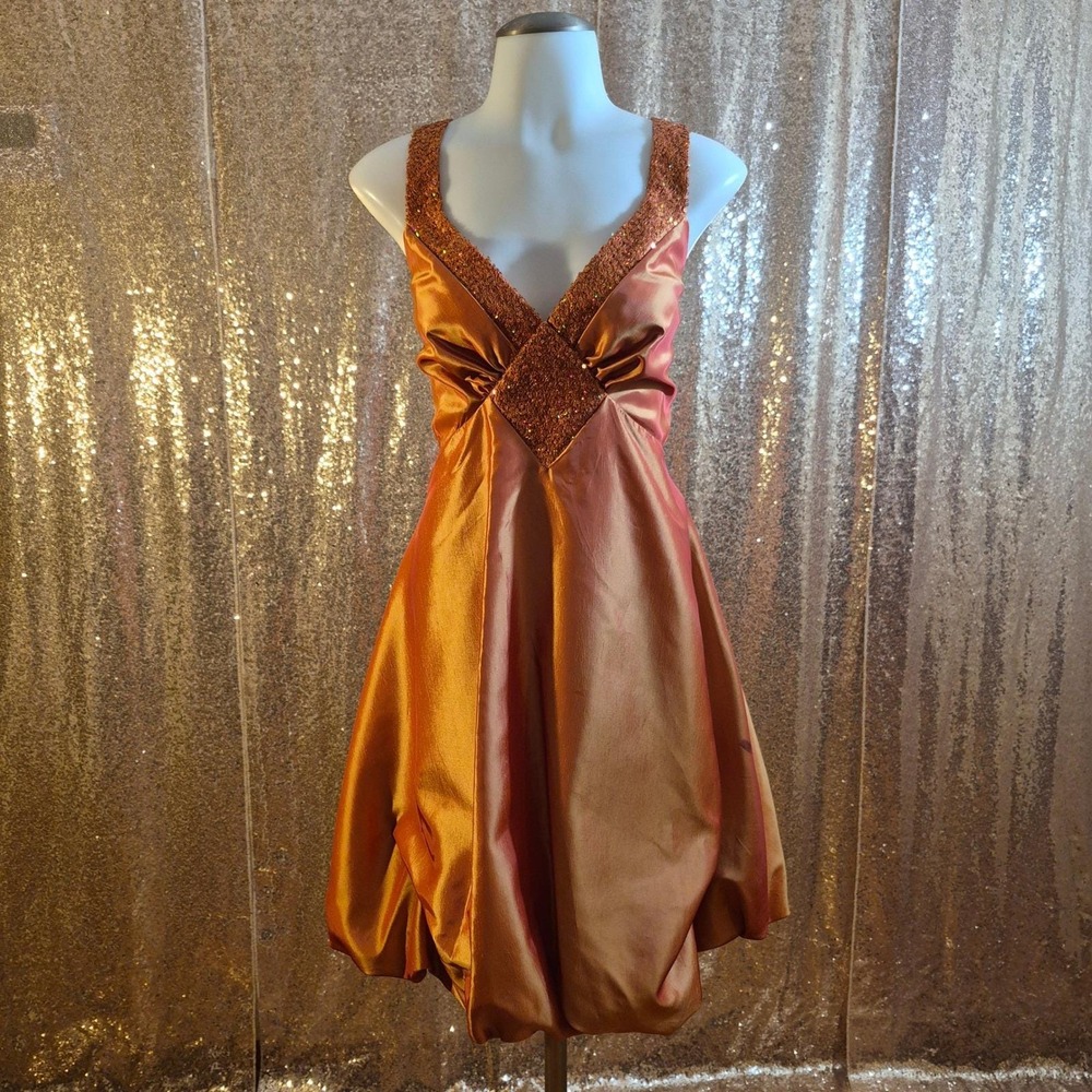 Copper Iridescent Bubble Hem Cocktail Dress with Sequin Trim /Sizes L-XL-2XL